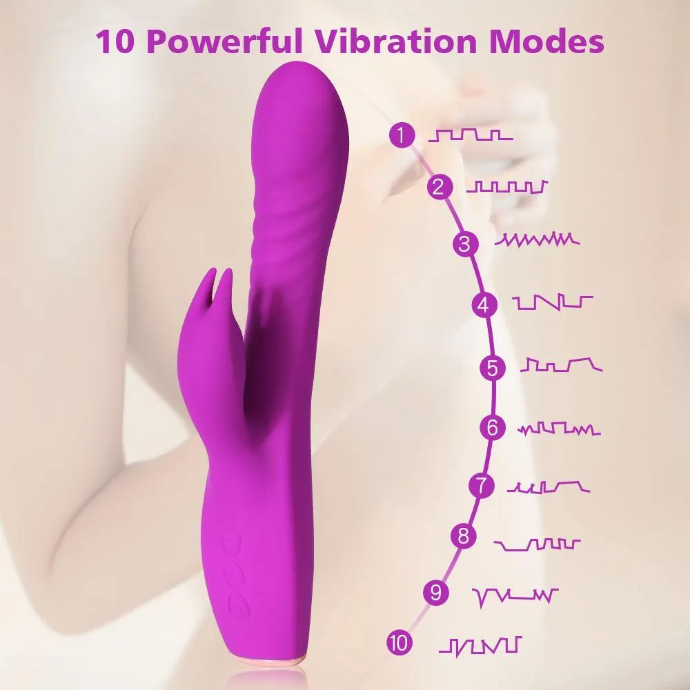 10 Powerful Vibration Modes Rabbit Vibrator USB Rechargeable Double Motor Vibe