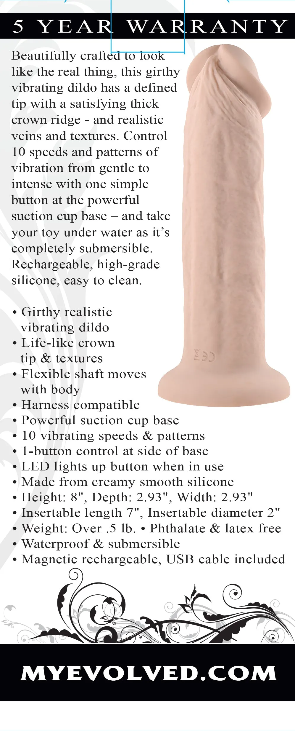 7 Girthy Vibrating Dong - Light - Girthy Realistic Vibrating Dildo