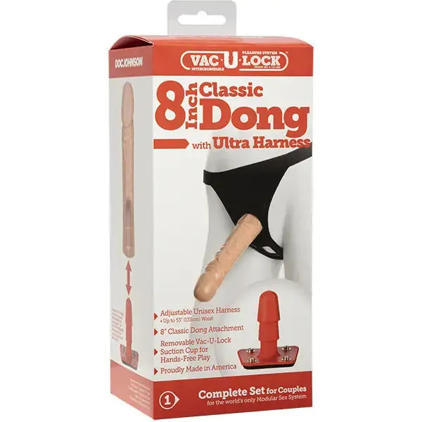 8-inch Doc Johnson Rubber Flesh Pink Strap-on Dildo