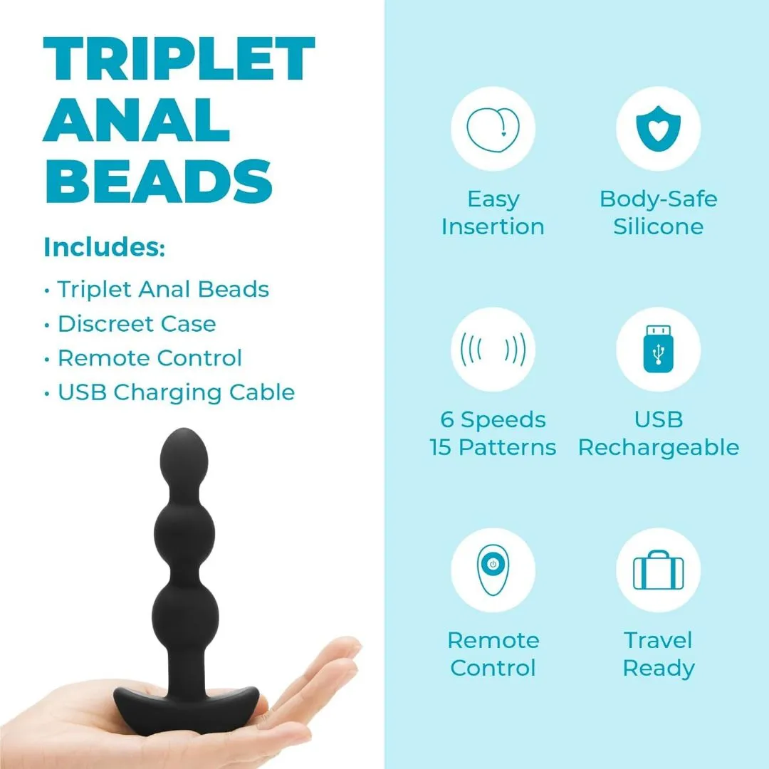 B-Vibe Triplet Beads VIbrating Anal Beads - Black