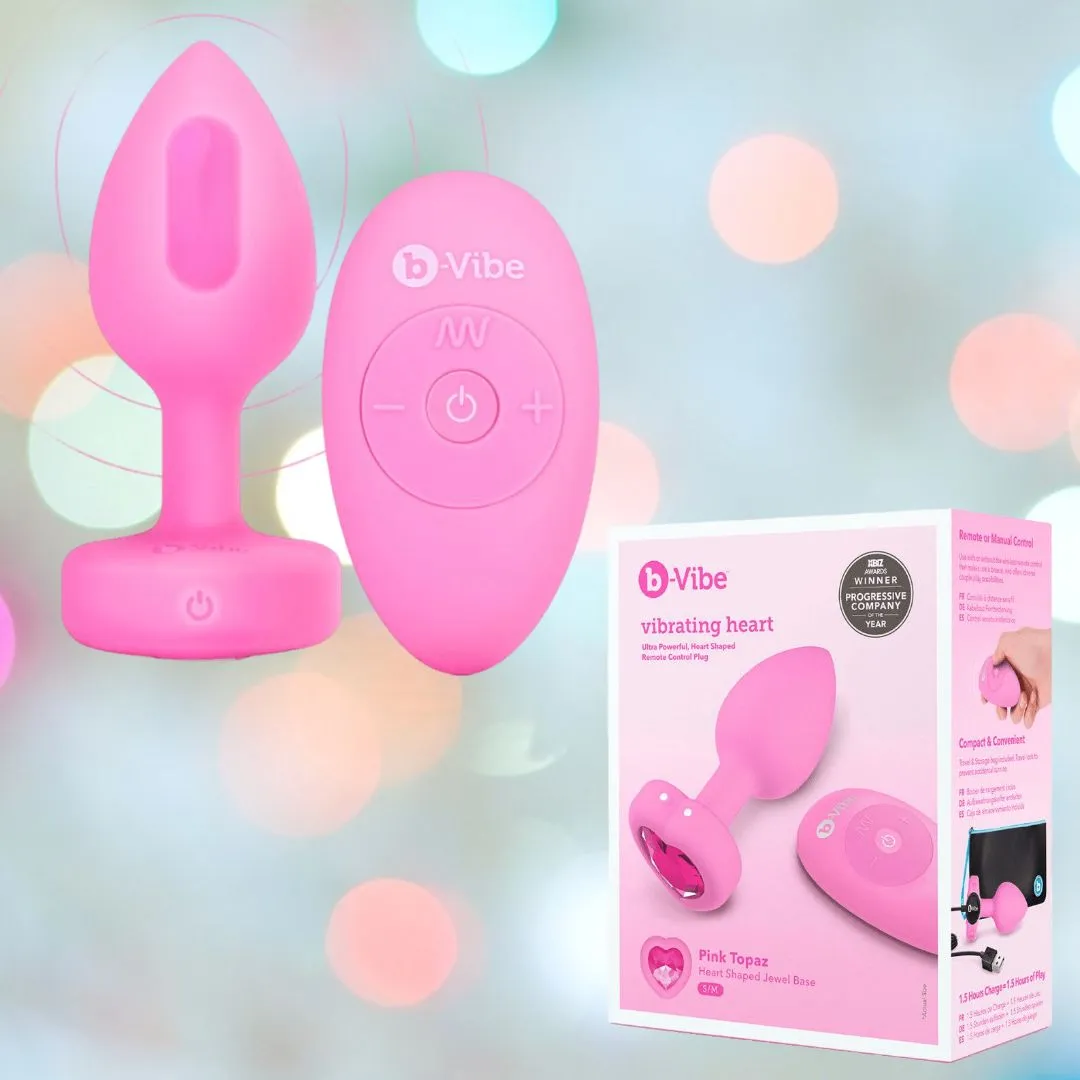 B-Vibe Vibrating Heart Plug Small/Medium - Pink Topaz