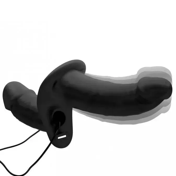 Black Silicone Duo Penetration Vibrating Strap-on Dildo Couples