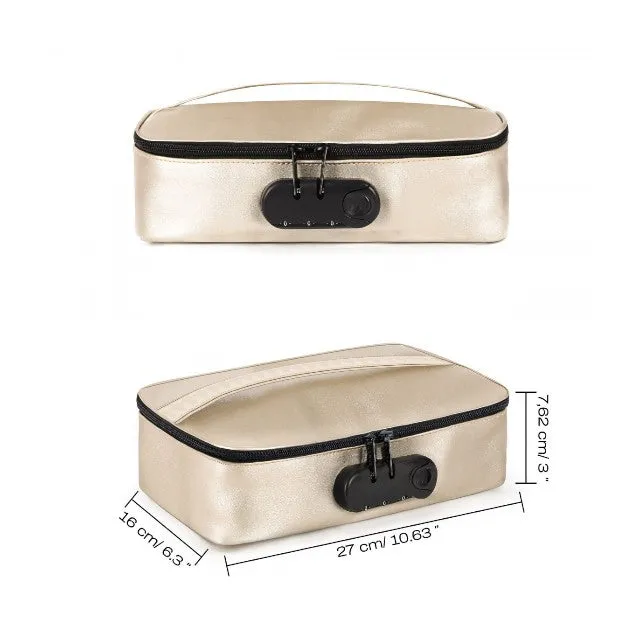 Cutie pentru jucării sexuale DORCEL Discreet Box. cu lacăt cu cifru. design discret și aspect premium. culoare auriu