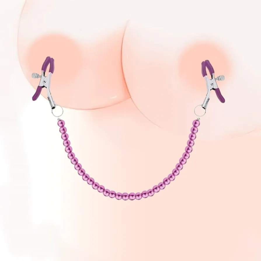 Desire Rose Gold Nipple Chain Clamps | With Pink Pearls | Adjustable
