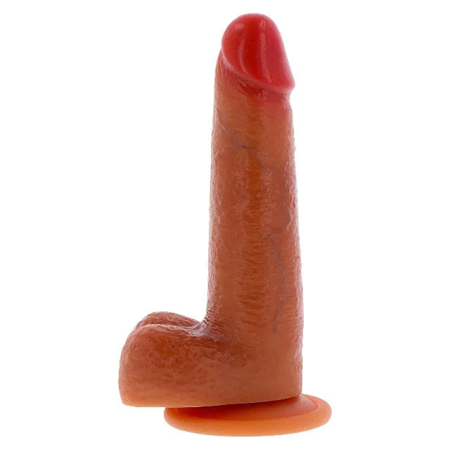 Dildo TOYJOY Get Real Foreskin Dildo. realist cu testicule. bază cu ventuză. compatibil cu hamuri strap-on. 18 cm. culoare caramel