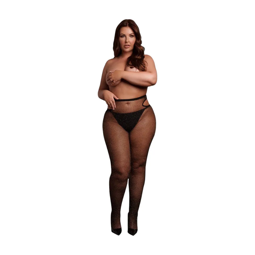 Dresuri tip plasă LE DÉSIR BY SHOTS Shimmering Cut-Out Thights. design cu decupaje pe șolduri și sclipi auriu. culoarea negru. mărime plus-size. model C0820