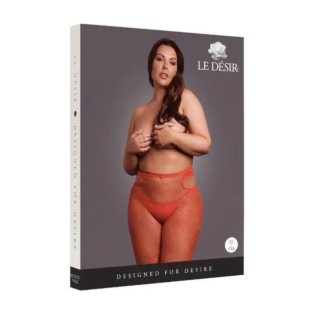 Dresuri tip plasă LE DÉSIR BY SHOTS Shimmering Cut-Out Thights. design cu decupaje pe șolduri și sclipi auriu. culoarea roșu. mărime plus-size. model C0820