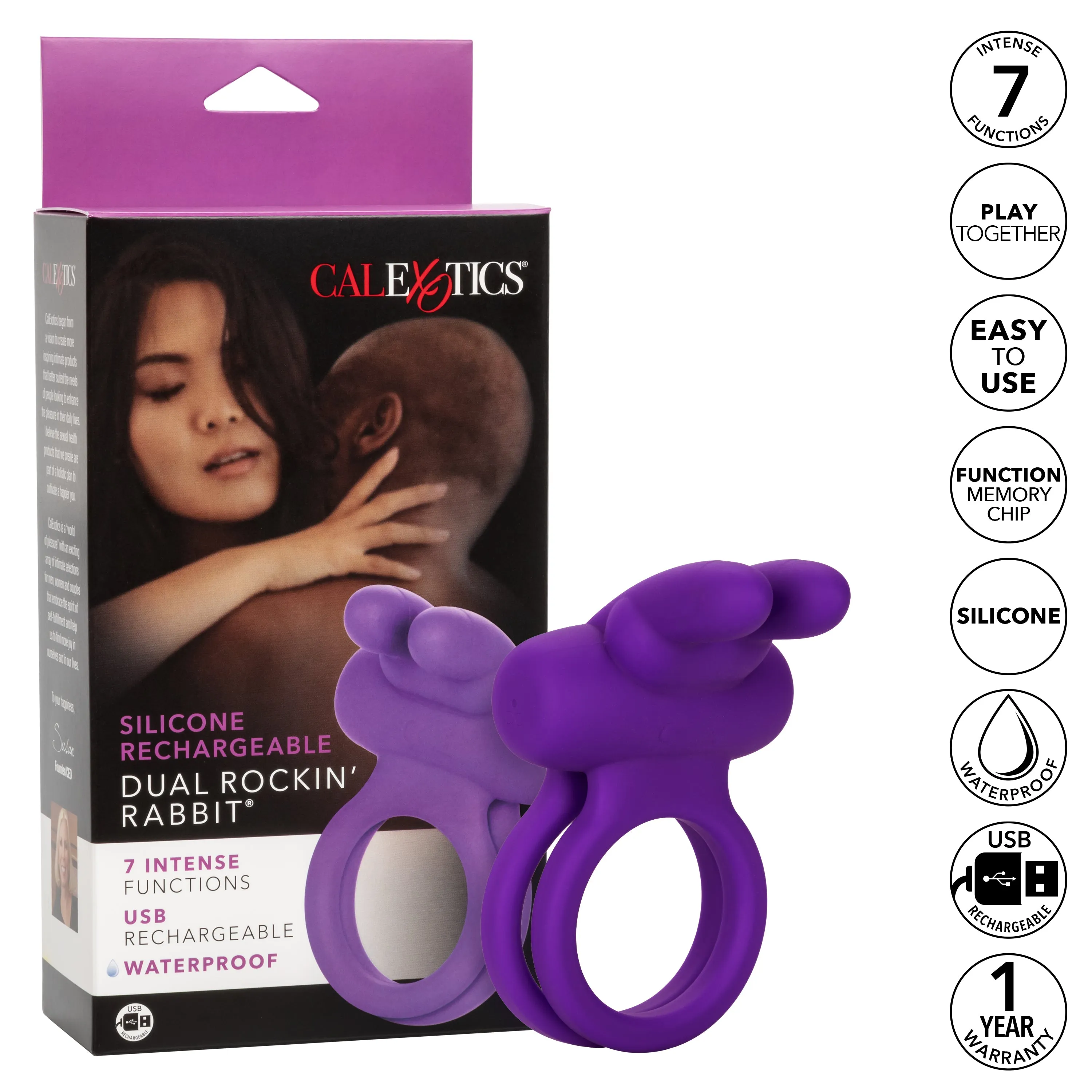 Dual Rockin Rabbit Silicone Vibrating Couples Cock Ring