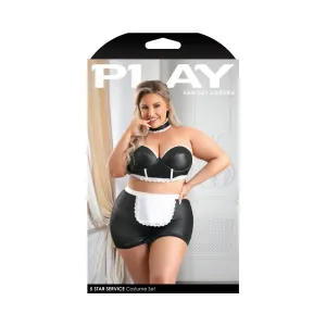 Fantasy Lingerie Play 5-Star Service Wetlook Bustier. Adjustable Open Back Spanking Skirt. G-string Panty & Choker Costume 3XL/4XL