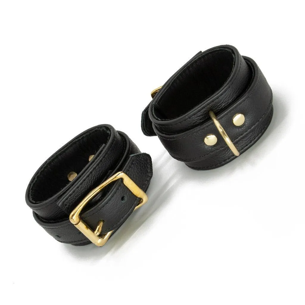 Garment Leather Ankle Cuffs with Brass Gold Hardware
