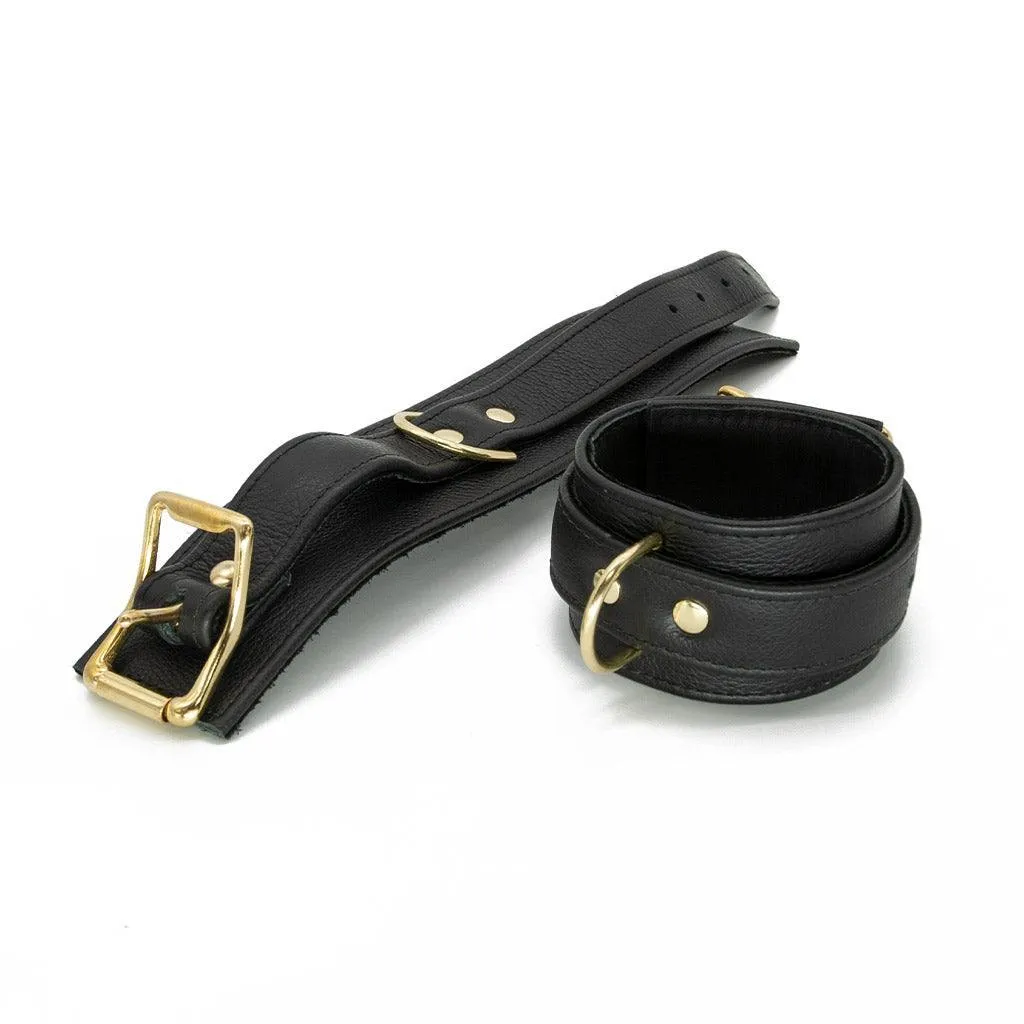 Garment Leather Ankle Cuffs with Brass Gold Hardware