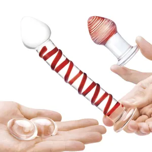 Gläs Mr. Swirly Set with Glass Kegel Balls and 3.25 Butt Plug (4 Piece Set)