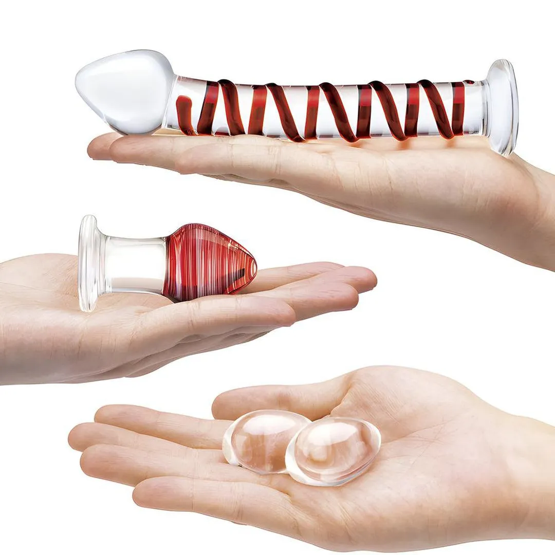 Gläs Mr. Swirly Set with Glass Kegel Balls and 3.25 Butt Plug (4 Piece Set)