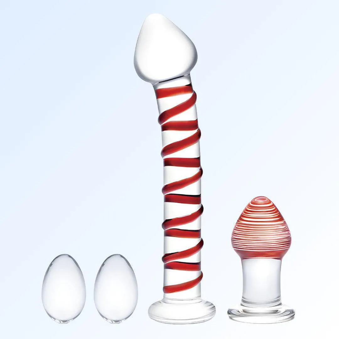Gläs Mr. Swirly Set with Glass Kegel Balls and 3.25 Butt Plug (4 Piece Set)