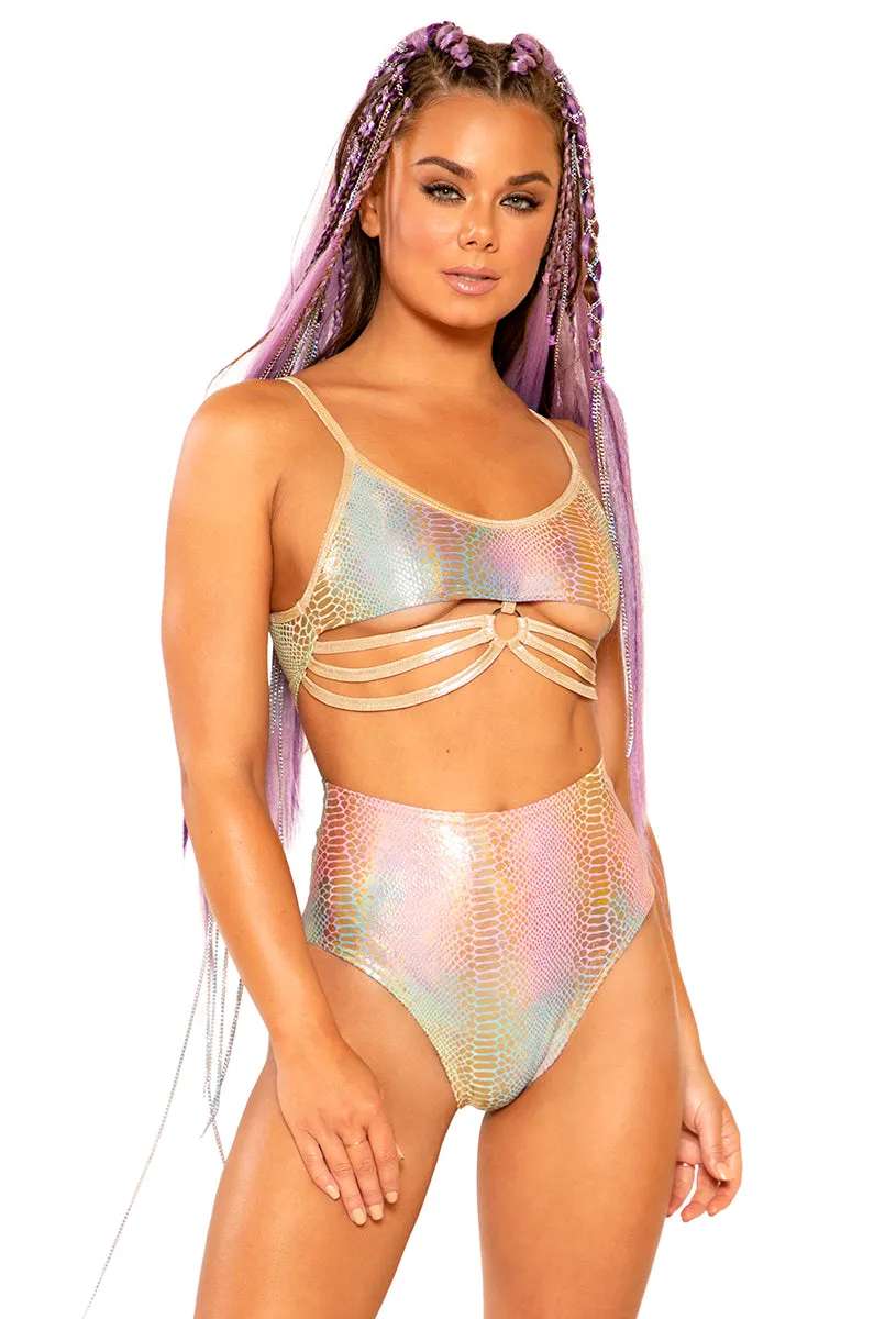 High Waisted  Shorts in Gold Kandi Snake