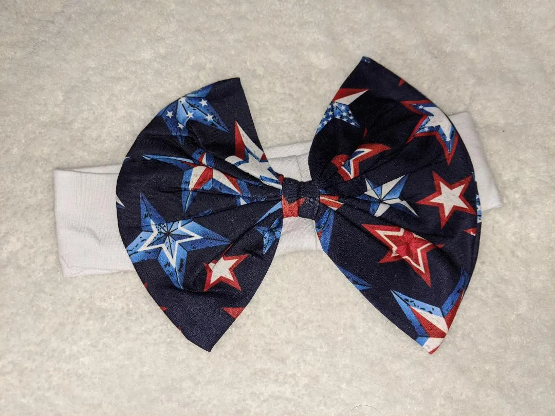Independence Day White Red Stars Fabric Hairband