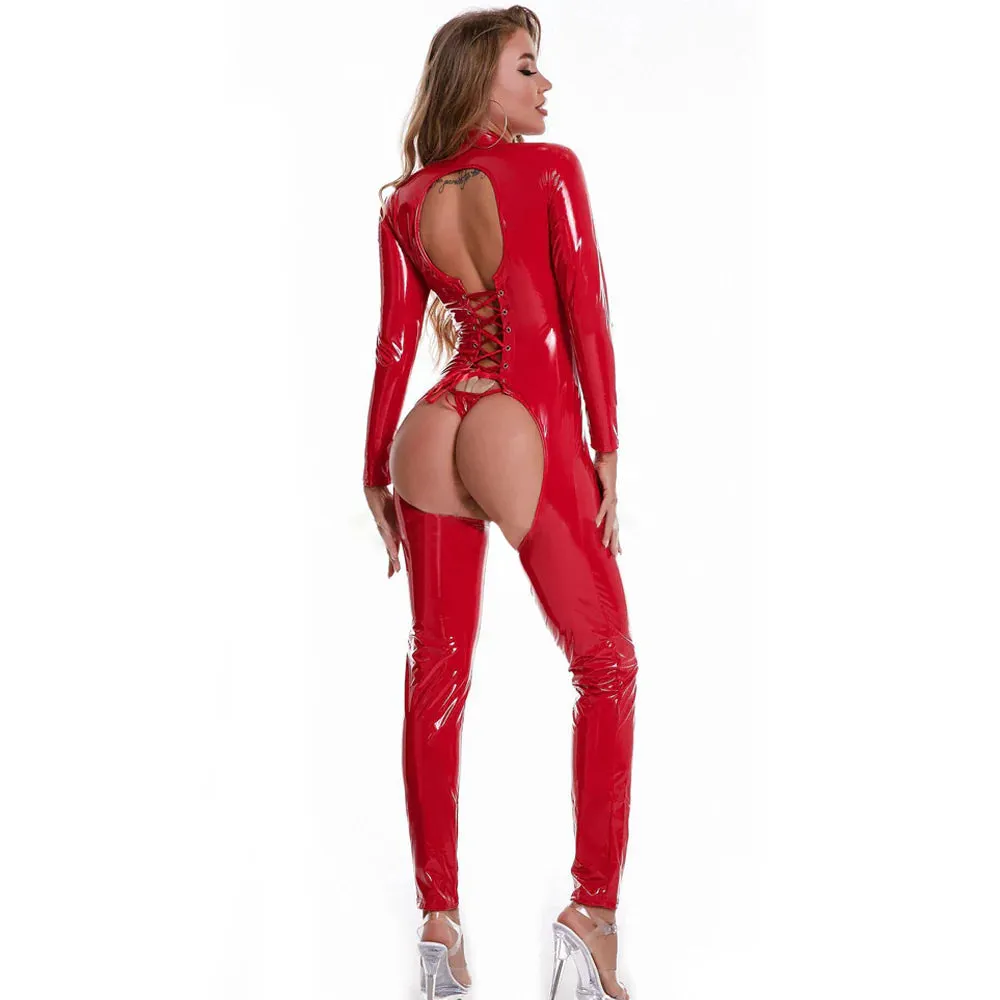 Joane Sloane Wet Jumpsuit With Thong | Open Crotch | One Piece | Lace Up Back