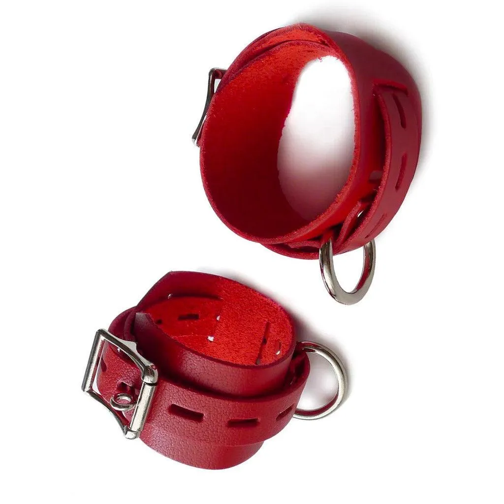 Locking/Buckling Leather Bondage Restraints. Red
