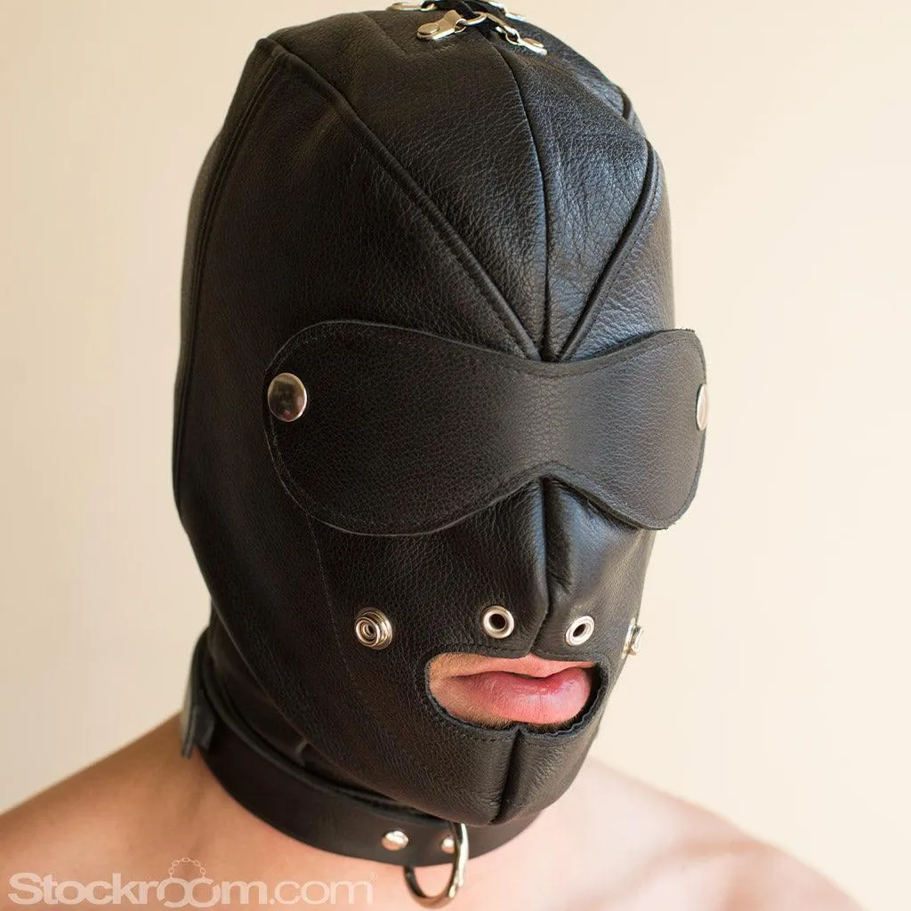 Premium Leather Hood w/ Gag & Blindfold