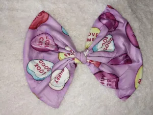 Purple Candy Hearts Fabric Hair Bow ^