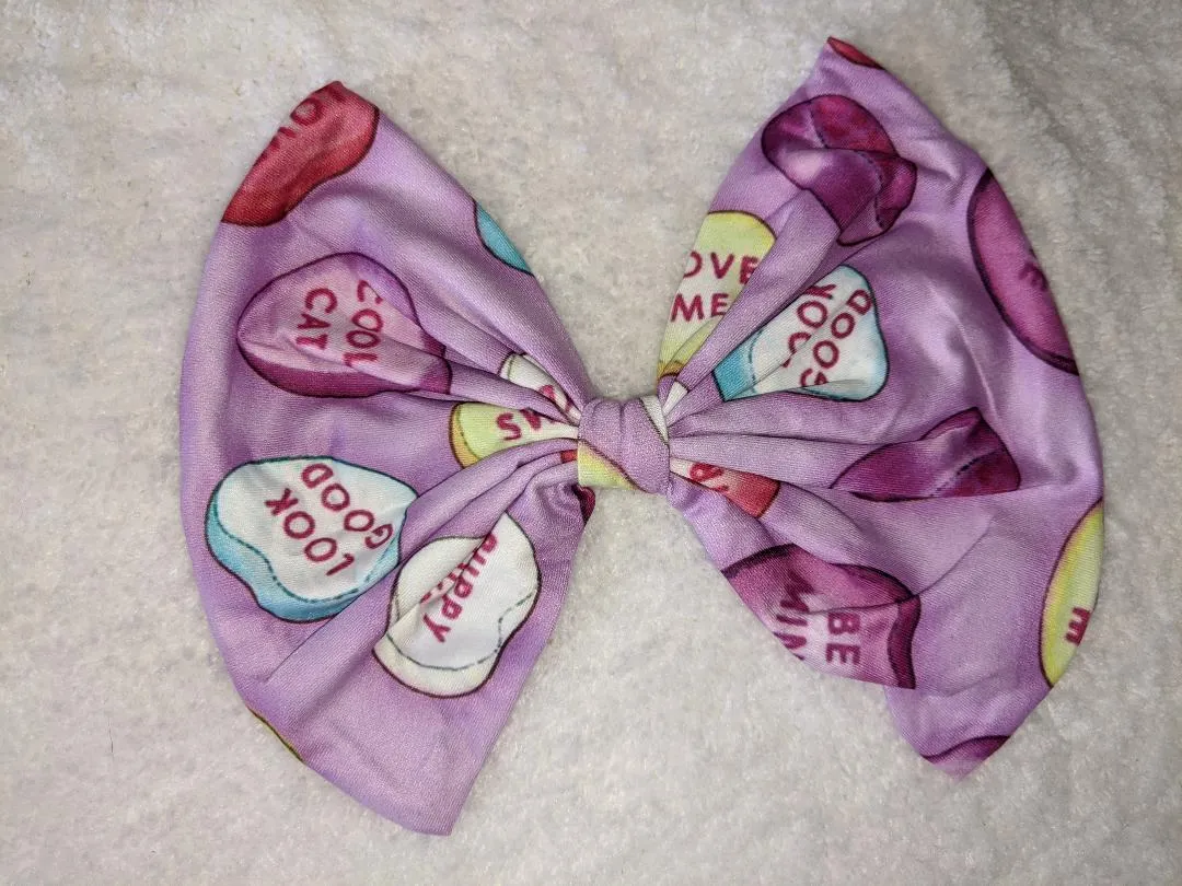 Purple Candy Hearts Fabric Hair Bow ^