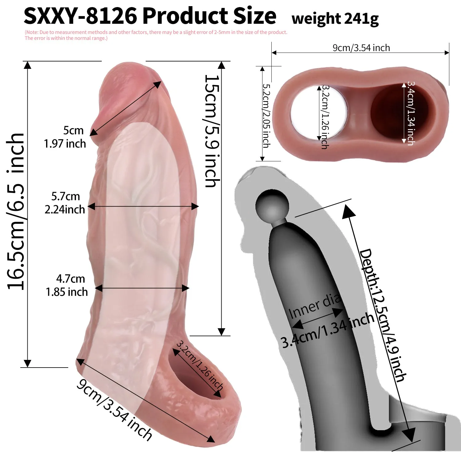 Realistic Penis Sleeve Sex Toys for Men - Stretchy Silicone Cocksleeve Sheath Extender