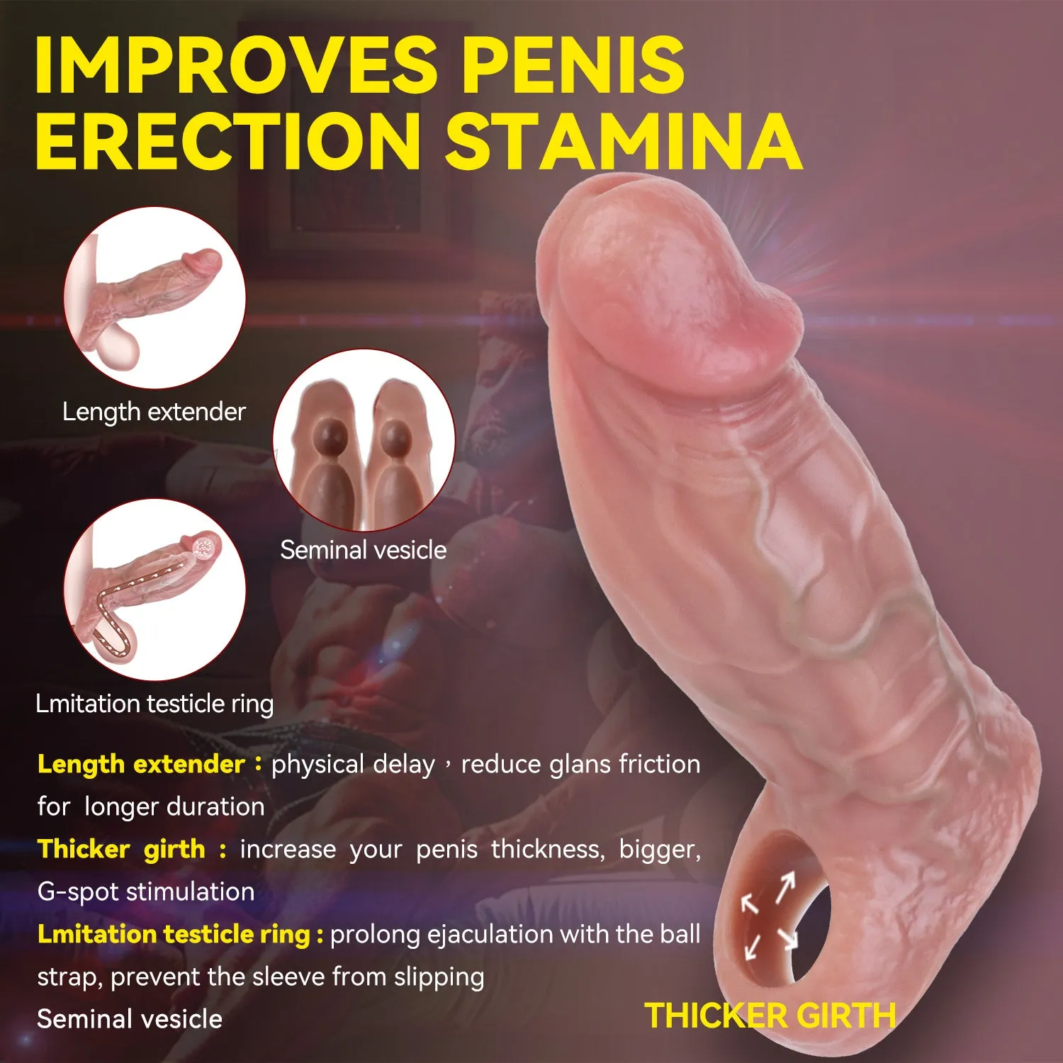 Realistic Penis Sleeve Sex Toys for Men - Stretchy Silicone Cocksleeve Sheath Extender