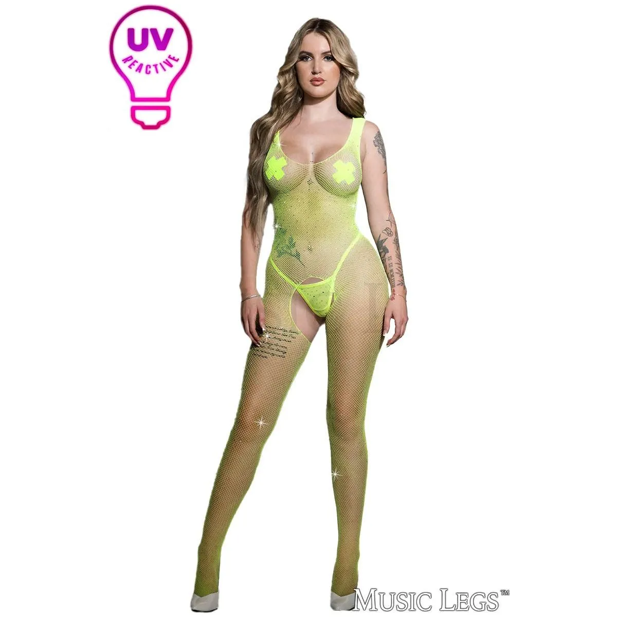 Rhinestone Net Bodystocking by Music Legs