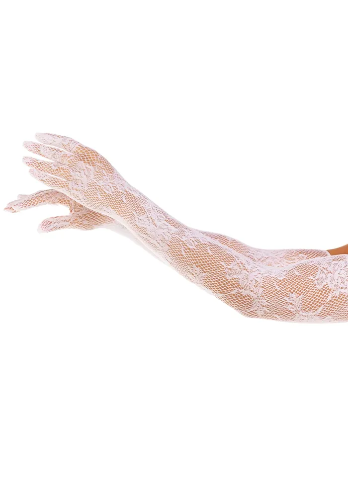 Seamless Opera Length Floral Net Gloves