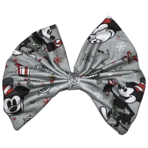 Steamboat Willie Mouse Holiday Green Fabric Hair Bow