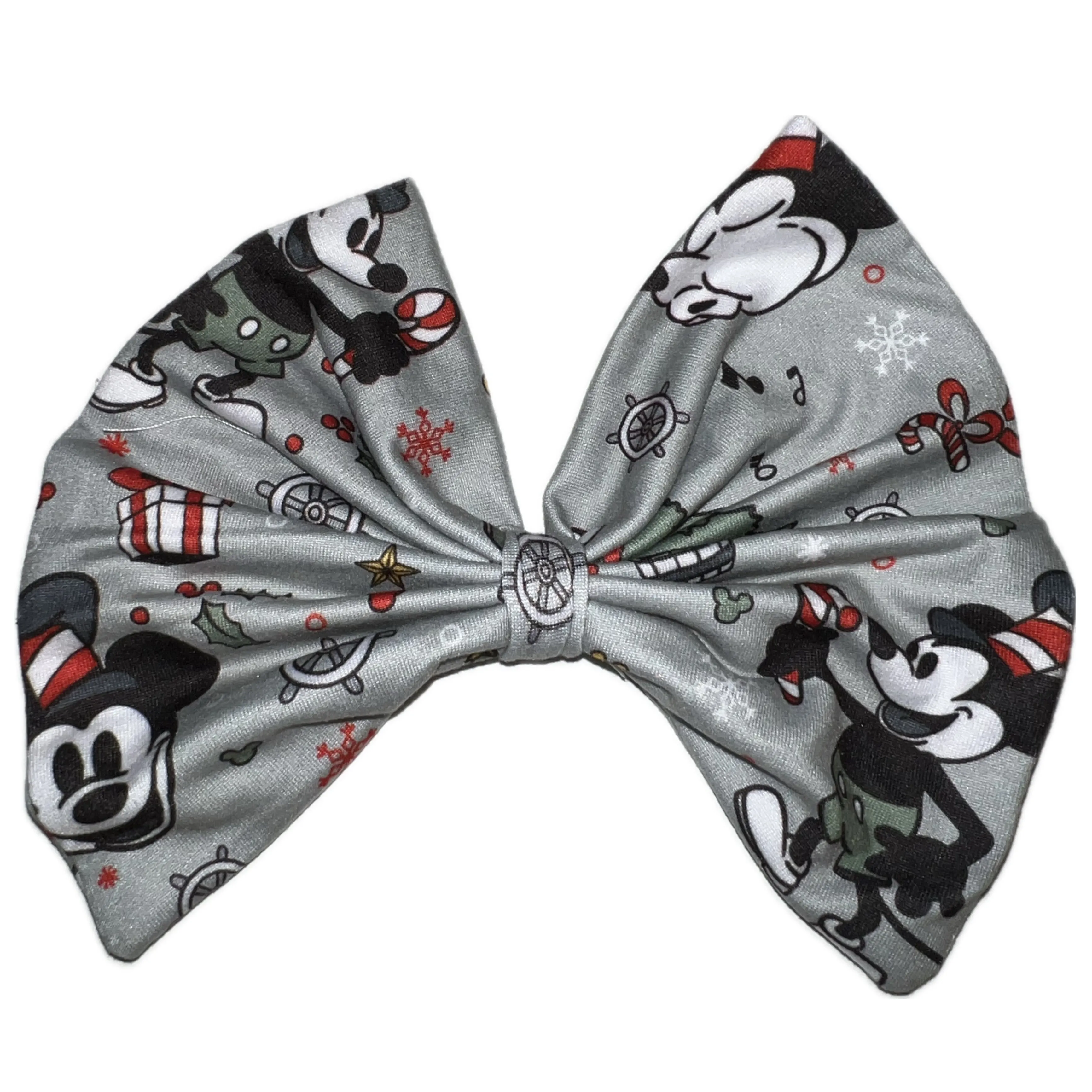 Steamboat Willie Mouse Holiday Green Fabric Hair Bow