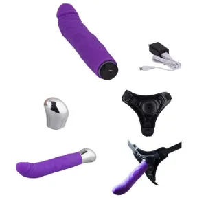 Strap-On Harness Kit with Vibration Silicone Dildos ( Random Color)