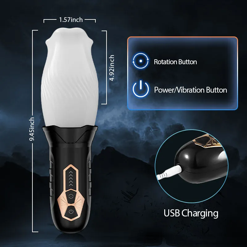 TicklingPaws -Male Rose 5 Spinning 10 Vibrating Modes Automatic Stroker (White)