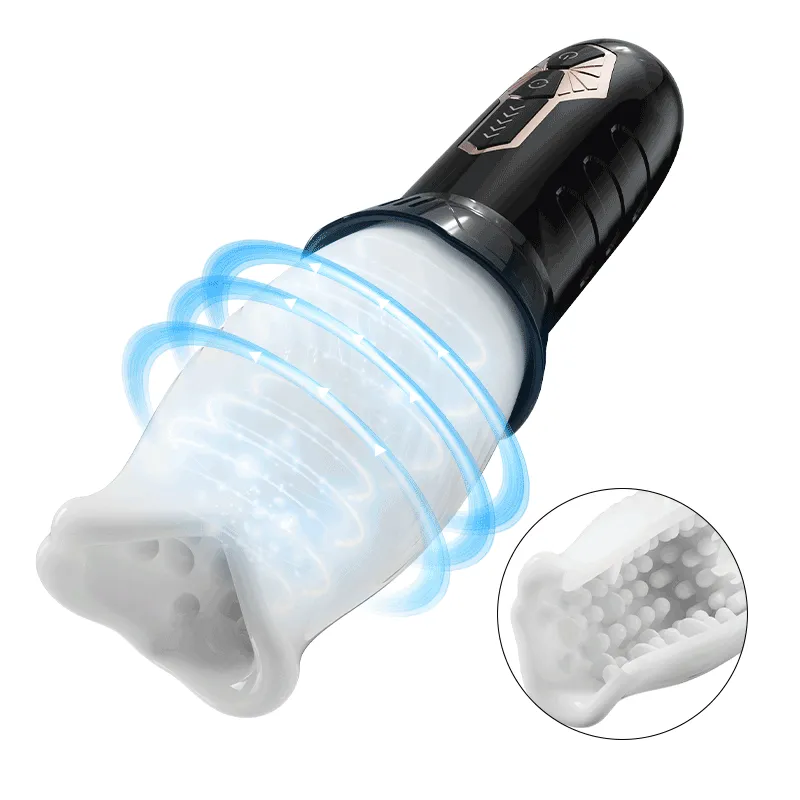 TicklingPaws -Male Rose 5 Spinning 10 Vibrating Modes Automatic Stroker (White)