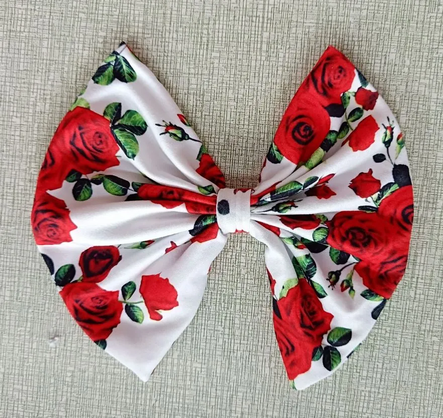 Vintage Floral Roses Fabric Hair Bow *