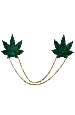Weed with Gold Chain Nipple Pasties
